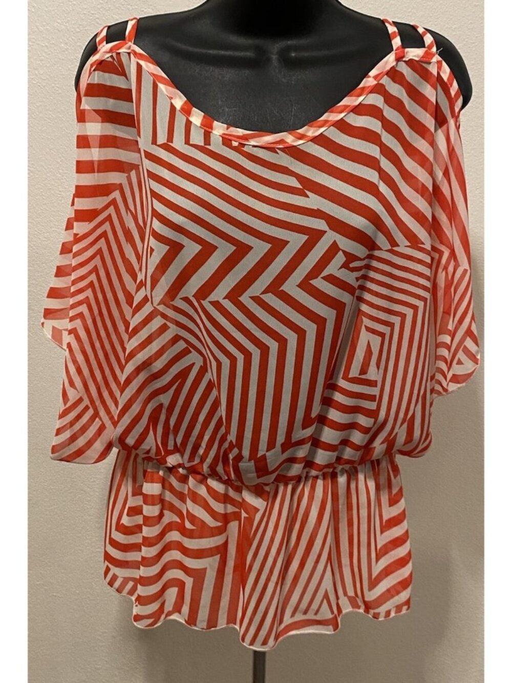 Women's Studio Y Medium Sheer Striped Shirt Elastic Waist